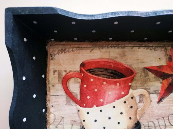 Χειροποίητος ξύλινος δίσκος cafe πουα με φλιτζάνια cups dots